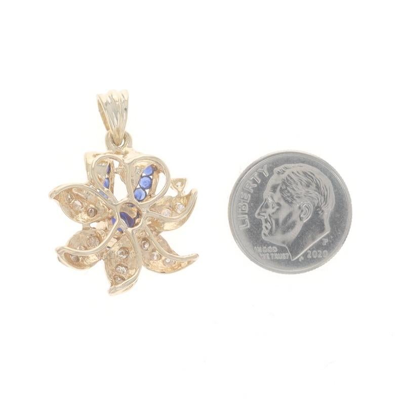 Yellow Gold Sapphire Diamond Flower Pendant - 14k Round 1.30ctw Blossom In Excellent Condition For Sale In Greensboro, NC
