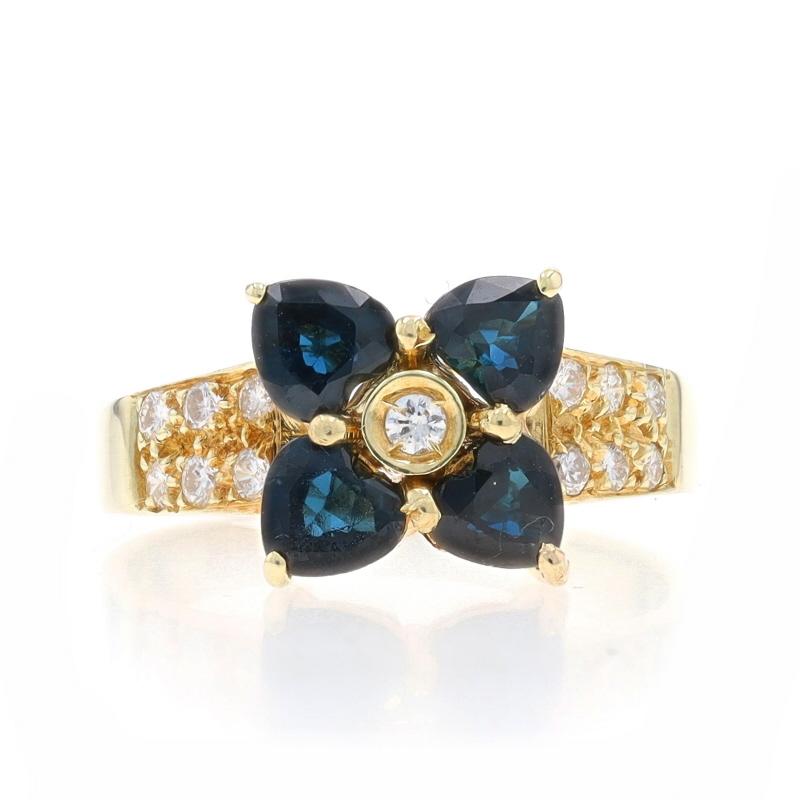 Yellow Gold Sapphire & Diamond Flower Ring - 14k Heart 1.21ctw Cluster