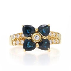 Yellow Gold Sapphire & Diamond Flower Ring - 14k Heart 1.21ctw Cluster