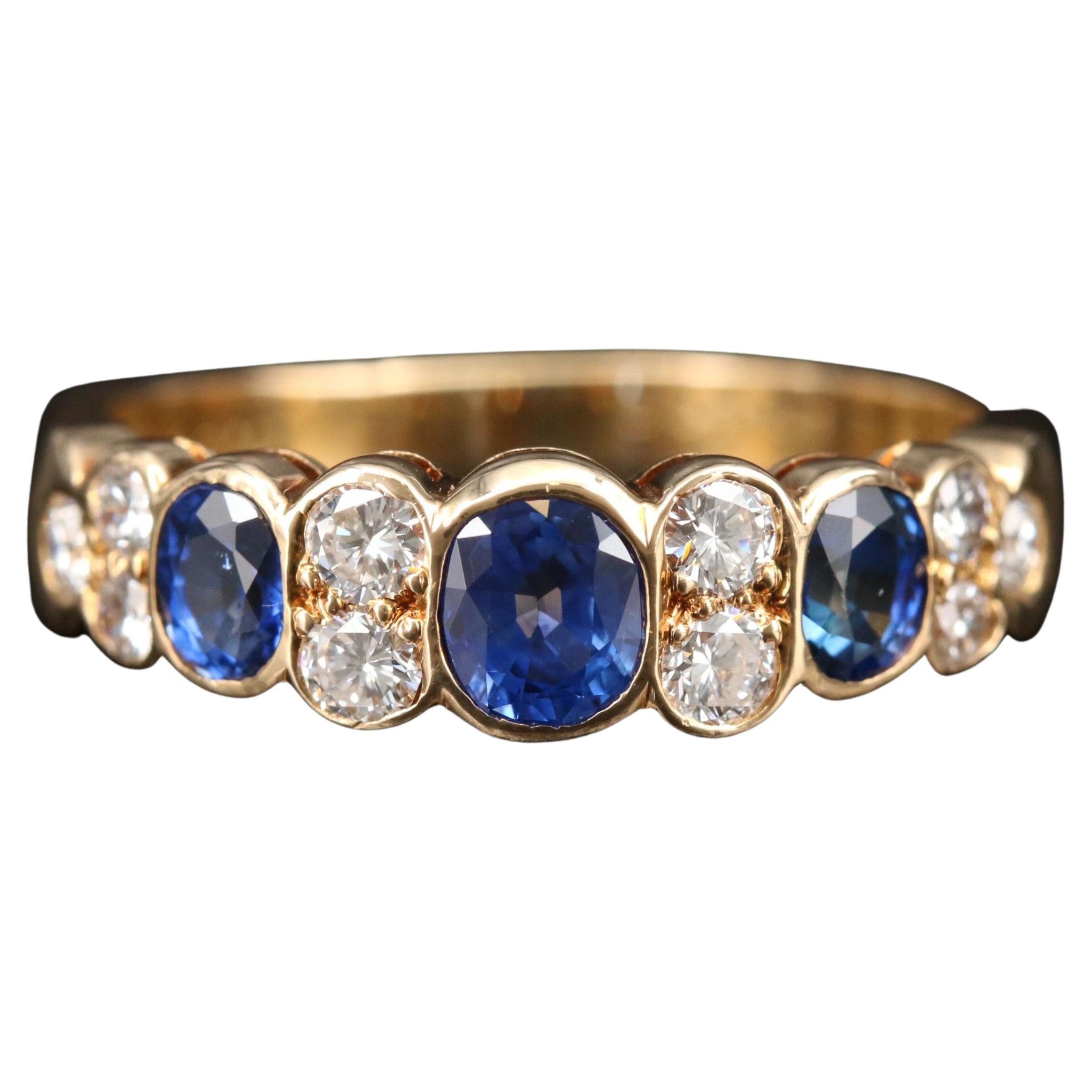 Yellow Gold Sapphire Diamond Half Eternity Band, Minimalist Diamond Fashion Ring