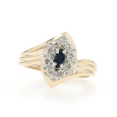 Yellow Gold Sapphire Diamond Halo Bypass Ring - 10k Marquise .31ctw