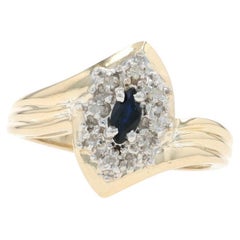 Yellow Gold Sapphire Diamond Halo Bypass Ring - 10k Marquise .31ctw
