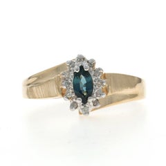 Yellow Gold Sapphire Diamond Halo Bypass Ring - 10k Marquise .41ctw