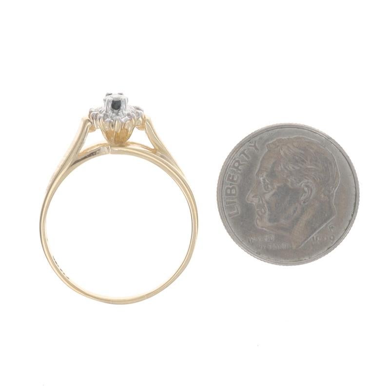 Bague en or jaune saphir diamant Halo Bypass - 10k Marquise .41ctw en vente 1