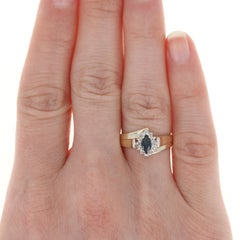 Yellow Gold Sapphire & Diamond Halo Bypass Ring - 10k Marquise Cut .42ctw