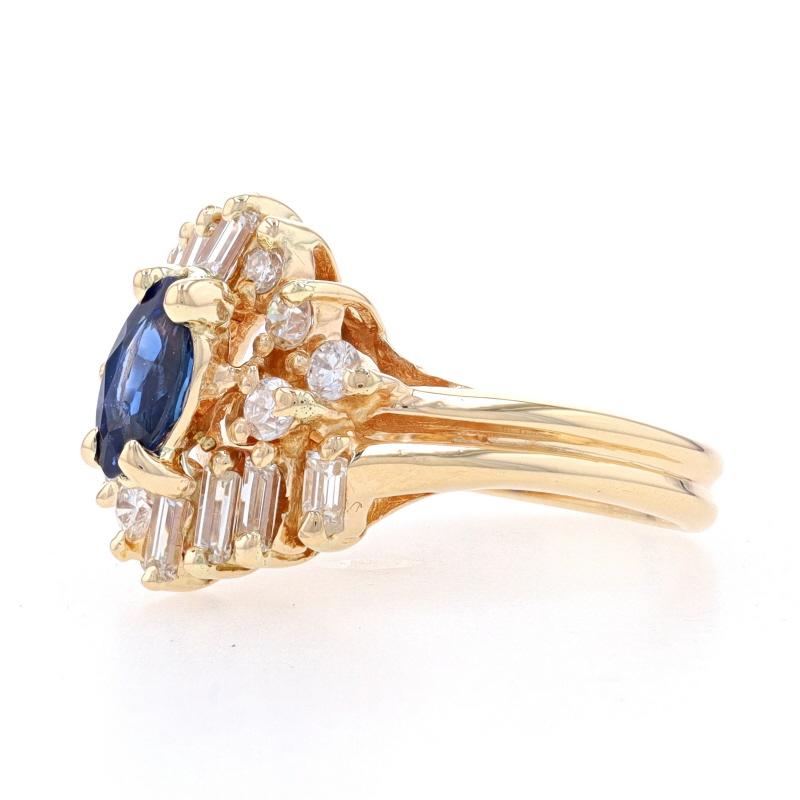 Marquise Cut Yellow Gold Sapphire & Diamond Halo Bypass Ring - 14k Marquise 1.23ctw For Sale