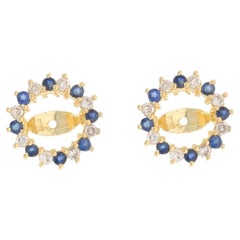 Orecchini a cerchio in oro giallo con zaffiro e diamante 14k Rd 0,75ctw