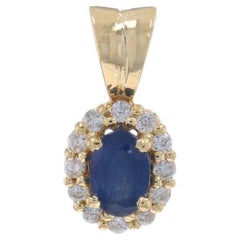 Yellow Gold Sapphire Diamond Halo Pendant - 14k Oval .90ctw