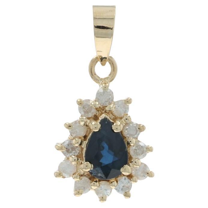 Ciondolo aureola con zaffiro e diamante in oro giallo - 14k Pear .60ctw