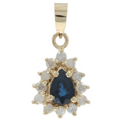 Ciondolo aureola con zaffiro e diamante in oro giallo - 14k Pear .60ctw