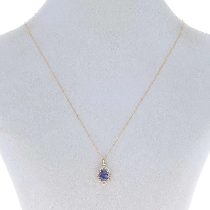 Yellow Gold Sapphire & Diamond Halo Pendant Necklace 17 3/4" - 14k Oval 2.11ctw For Sale