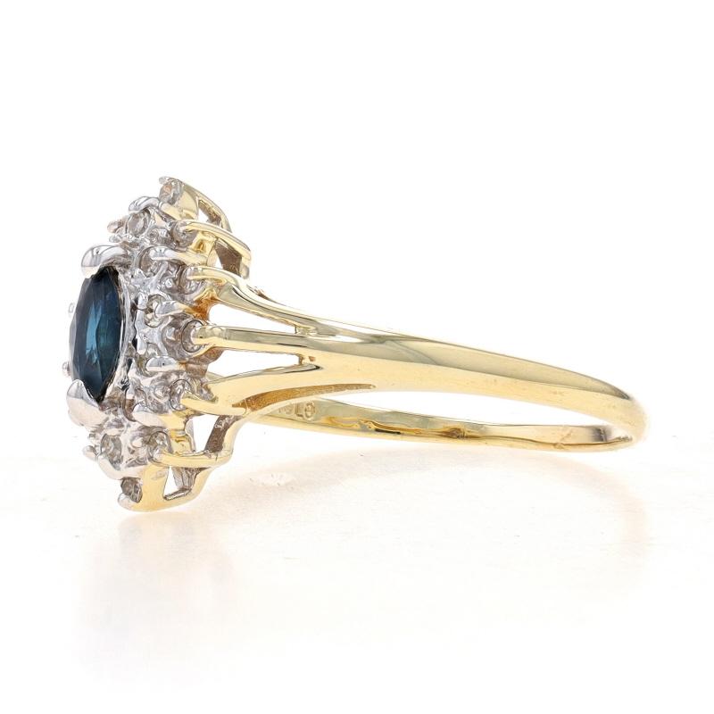 Gelbgold Saphir & Diamant Halo-Ring - 10k Marquise .44ctw im Zustand „Hervorragend“ im Angebot in Greensboro, NC