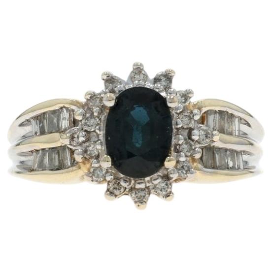 Yellow Gold Sapphire Diamond Halo Ring - 10k Oval 1.38ctw