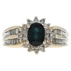 Yellow Gold Sapphire Diamond Halo Ring - 10k Oval 1.38ctw