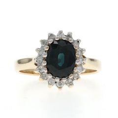 Yellow Gold Sapphire Diamond Halo Ring - 10k Oval 1.75ctw