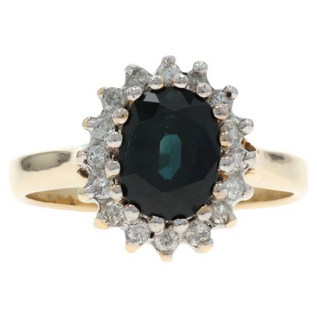 Yellow Gold Sapphire Diamond Halo Ring - 10k Oval 1.75ctw