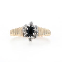 Yellow Gold Sapphire Diamond Halo Ring - 10k Oval .37ctw