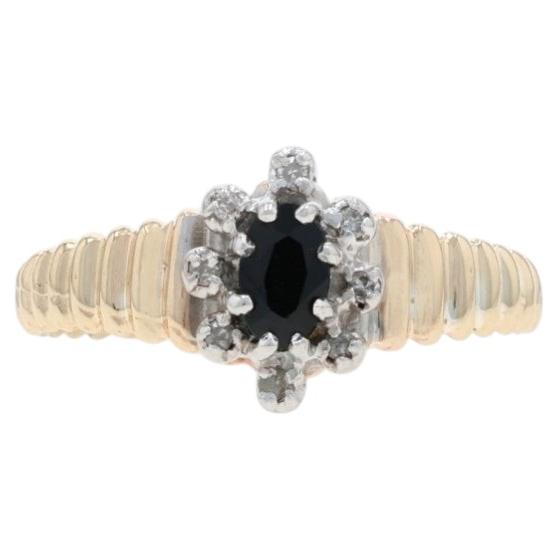 Yellow Gold Sapphire Diamond Halo Ring - 10k Oval .37ctw For Sale