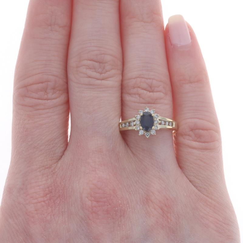 Oval Cut Yellow Gold Sapphire Diamond Halo Ring - 10k Oval .78ctw Floral