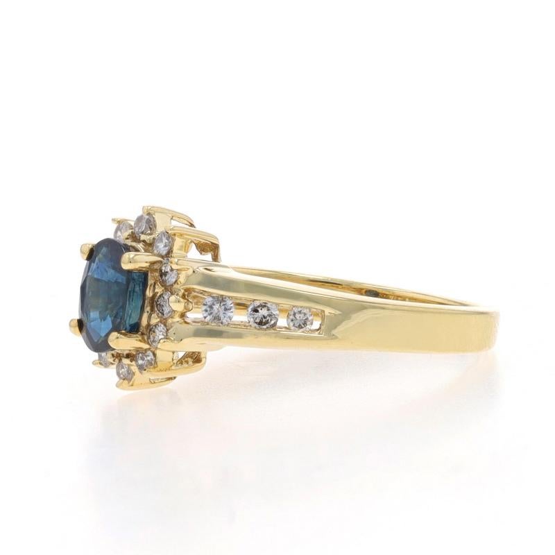 Yellow Gold Sapphire Diamond Halo Ring - 10k Oval .78ctw Floral In Excellent Condition In Greensboro, NC