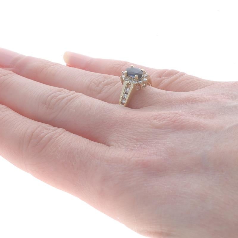 Women's Yellow Gold Sapphire Diamond Halo Ring - 10k Oval .78ctw Floral