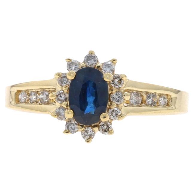 Yellow Gold Sapphire Diamond Halo Ring - 10k Oval .78ctw Floral