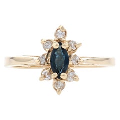 Yellow Gold Sapphire & Diamond Halo Ring, 14k Marquise Cut .51ctw Engagement