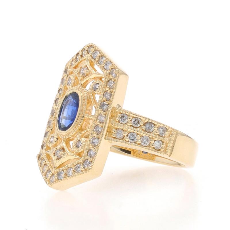 Bague en or jaune saphir diamant halo - 14k Oval 1.14ctw Milgrain Excellent état - En vente à Greensboro, NC