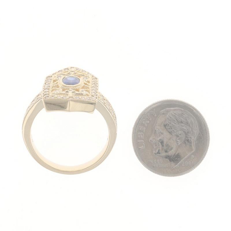 Bague en or jaune saphir diamant halo - 14k Oval 1.14ctw Milgrain en vente 1