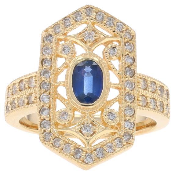Anillo Halo Zafiro Diamante Oro Amarillo - 14k Oval 1.14ctw Milgrain