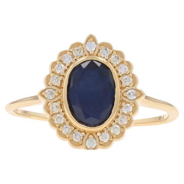 Yellow Gold Sapphire & Diamond Halo Ring - 14k Oval 1.16ctw For Sale