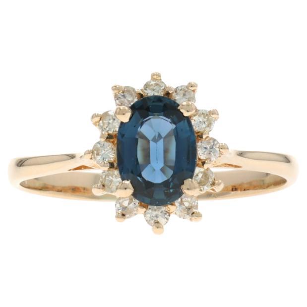 Yellow Gold Sapphire Diamond Halo Ring - 14k Oval 1.28ctw