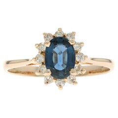 Yellow Gold Sapphire Diamond Halo Ring - 14k Oval 1.28ctw