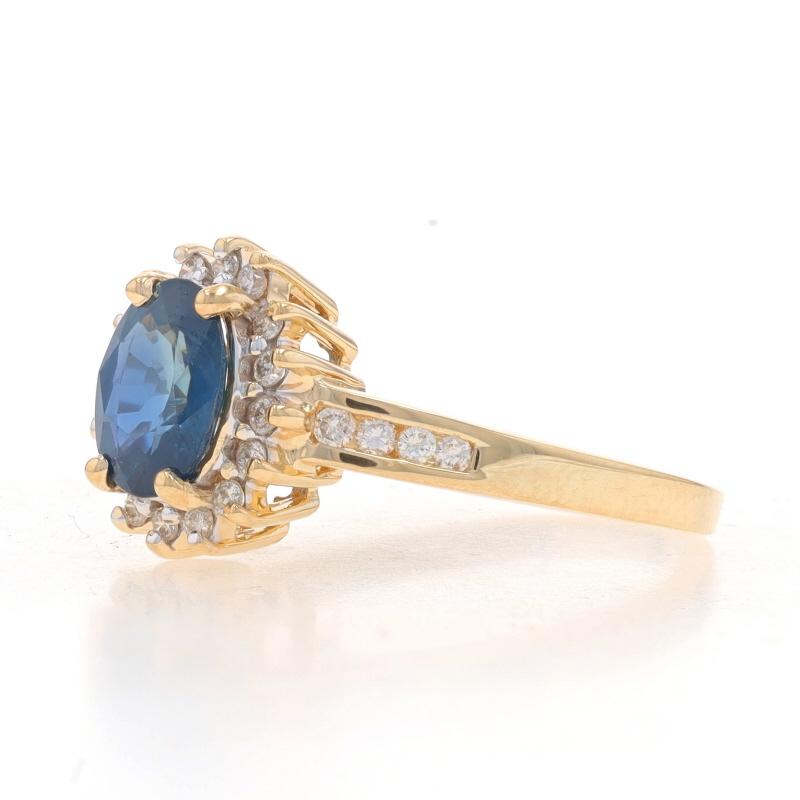 Oval Cut Yellow Gold Sapphire & Diamond Halo Ring - 14k Oval 1.94ctw Floral For Sale