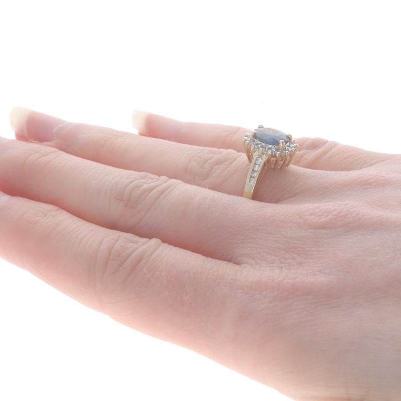 Yellow Gold Sapphire & Diamond Halo Ring - 14k Oval 1.94ctw Floral In Excellent Condition For Sale In Greensboro, NC
