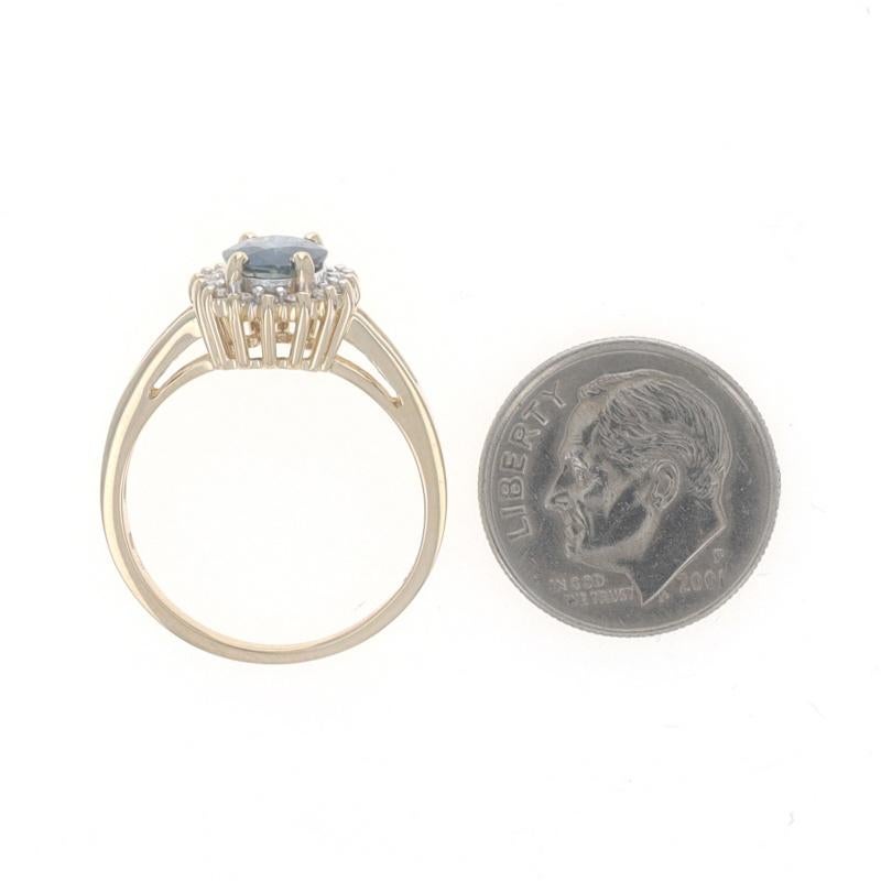 Bague en or jaune saphir et diamant - 14k Oval 1.94ctw Floral en vente 1