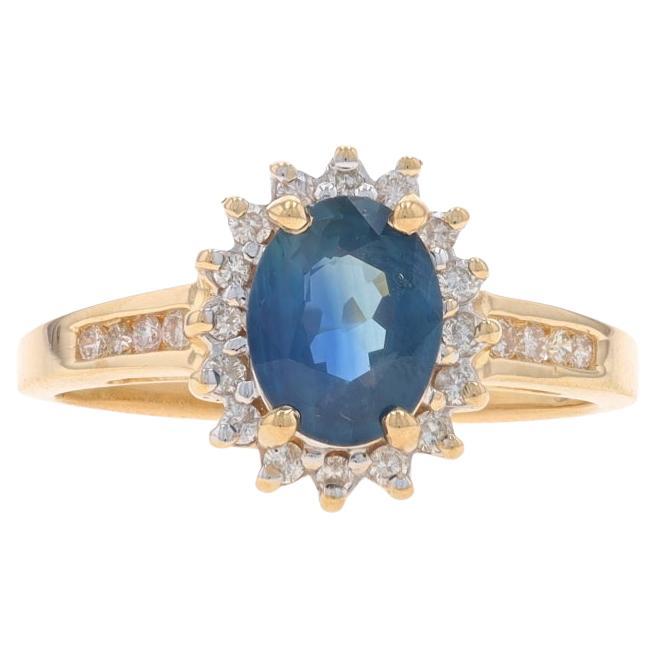 Yellow Gold Sapphire & Diamond Halo Ring - 14k Oval 1.94ctw Floral