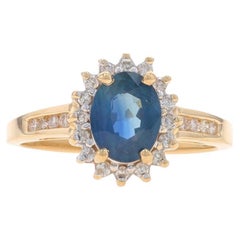 Yellow Gold Sapphire & Diamond Halo Ring - 14k Oval 1.94ctw Floral