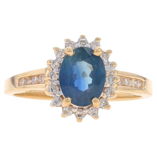 Anello aureola in oro giallo con zaffiro e diamante - 14k Oval 1.94ctw Floral