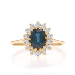 Yellow Gold Sapphire Diamond Halo Ring - 14k Oval 2.42ctw