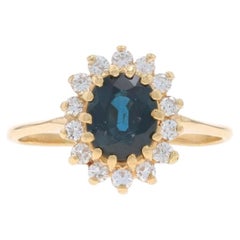 Yellow Gold Sapphire Diamond Halo Ring - 14k Oval 2.42ctw