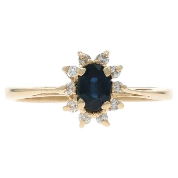Yellow Gold Sapphire Diamond Halo Ring - 14k Oval .46ctw