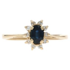 Yellow Gold Sapphire Diamond Halo Ring - 14k Oval .46ctw