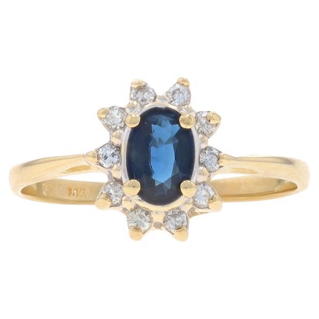 Yellow Gold Sapphire & Diamond Halo Ring - 14k Oval .85ctw Floral