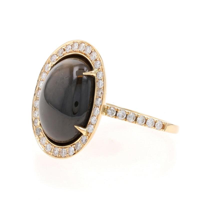Anello aureola in oro giallo con zaffiro e diamante - 14k Cabochon ovale 8,25ctw In condizioni ottime a Greensboro, NC
