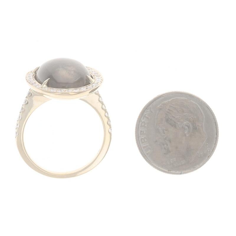 Anello aureola in oro giallo con zaffiro e diamante - 14k Cabochon ovale 8,25ctw 1