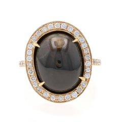 Anello aureola in oro giallo con zaffiro e diamante - 14k Cabochon ovale 8,25ctw