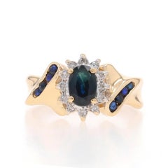 Yellow Gold Sapphire & Diamond Halo Ring - 14k Oval & Round .70ctw