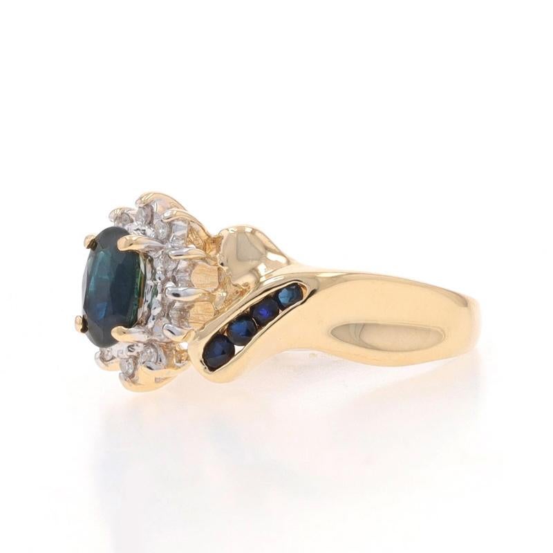 Yellow Gold Sapphire & Diamond Halo Ring - 14k Oval & Round .70ctw In Excellent Condition For Sale In Greensboro, NC