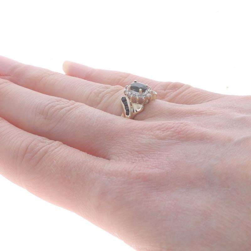 Women's Yellow Gold Sapphire & Diamond Halo Ring - 14k Oval & Round .70ctw For Sale